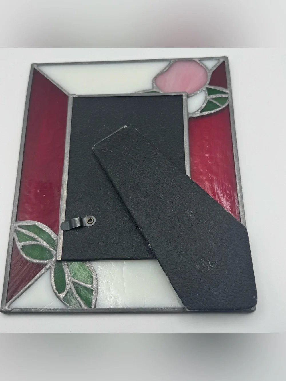 Vintage Stained Glass Rose Picture Frame 3.5x5  Floral Tabletop Photo Frame